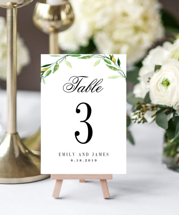 Green Foliage Table Number Cards #GFC