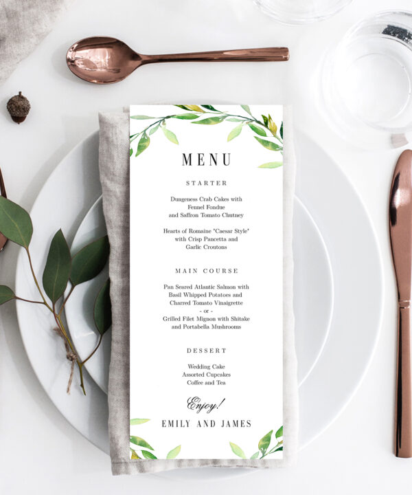 Green Foliage Wedding Menu Card #GFC