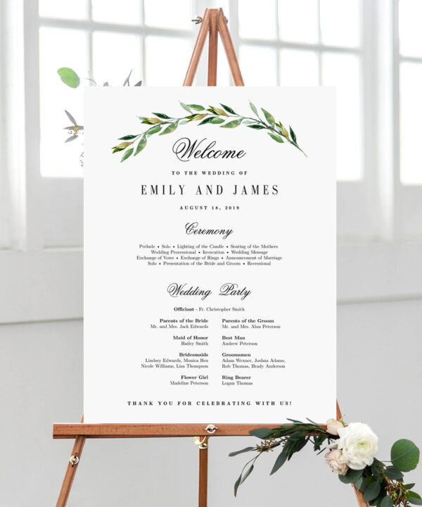 Green Foliage Wedding Program Sign #GFC