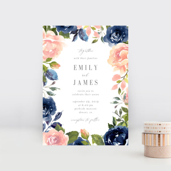 Navy Blush Wedding Invitation #NBC
