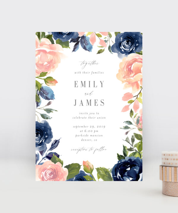 Navy Blush Wedding Invitation #NBC