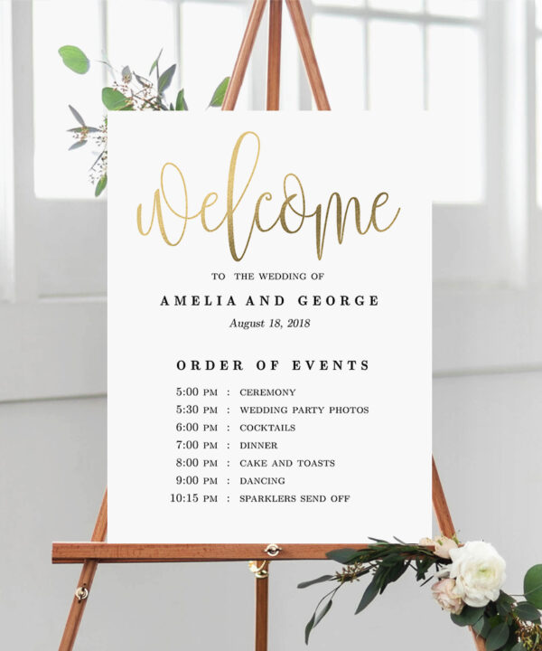 Lovely Calligraphy Wedding Order of Events Sign Faux Gold Foil #LCG