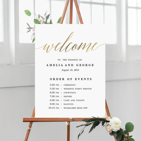 Modern Script Wedding Order of Events Sign Faux Gold Foil #MSG