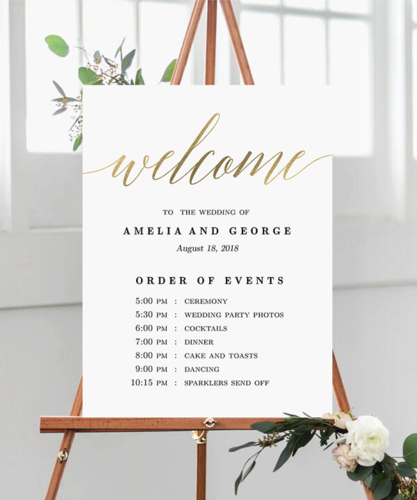 Modern Script Wedding Order of Events Sign Faux Gold Foil #MSG