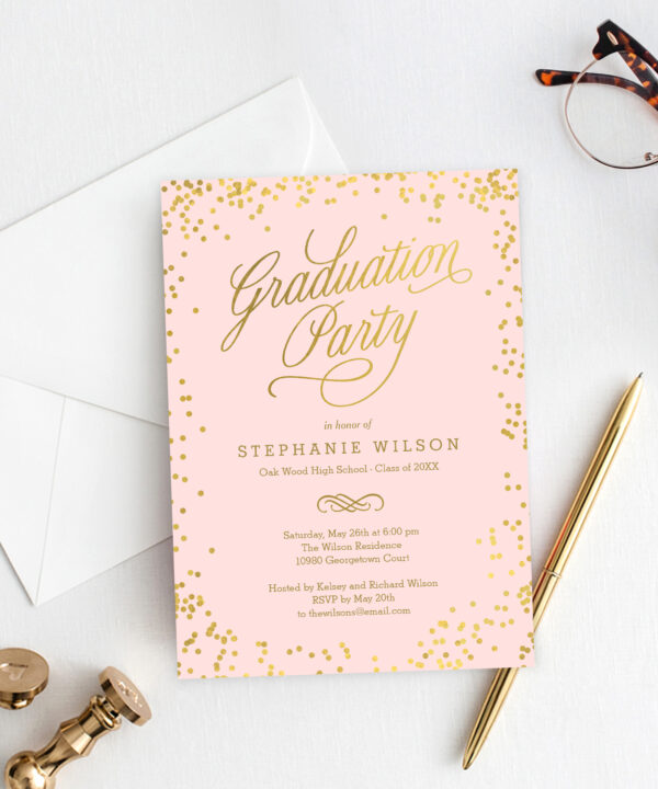 Shiny Confetti Graduation Invitation Template Editable Color