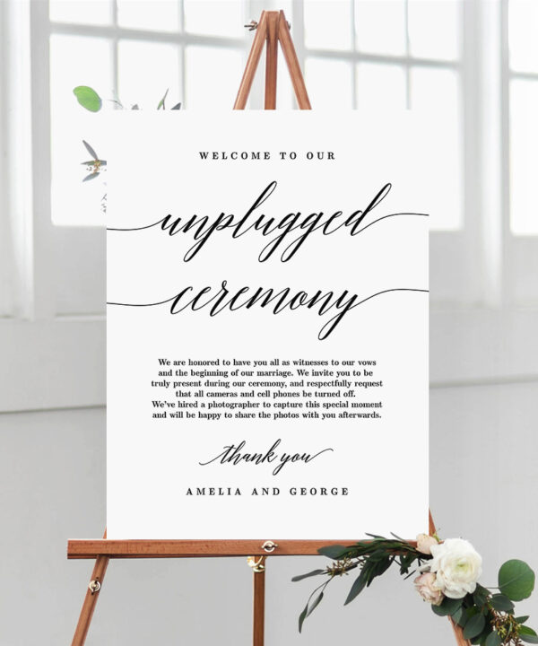 Unplugged Ceremony Wedding Sign Modern Script #MSC
