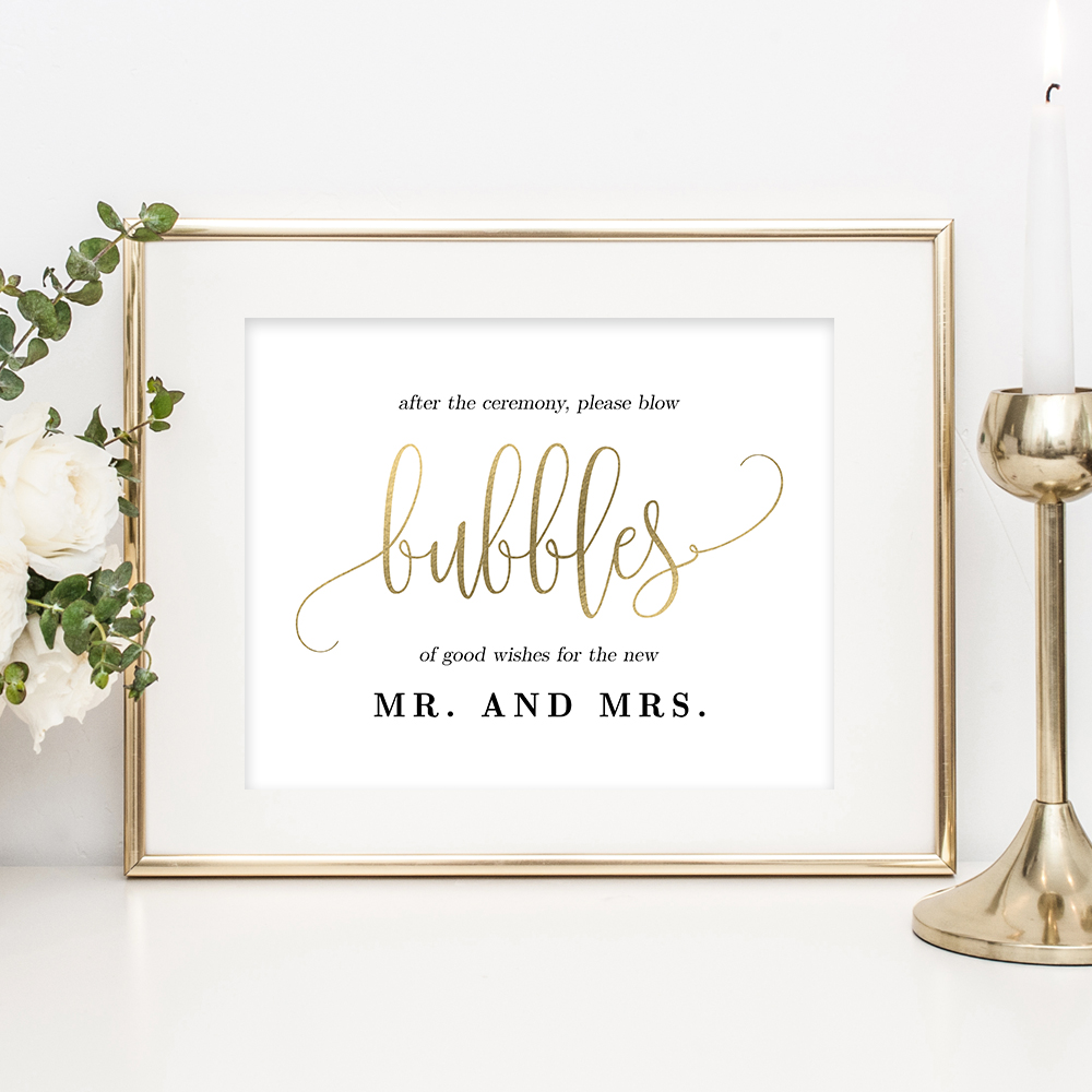 Bubbles Sendoff Sign Lovely Calligraphy Faux Gold #LCG