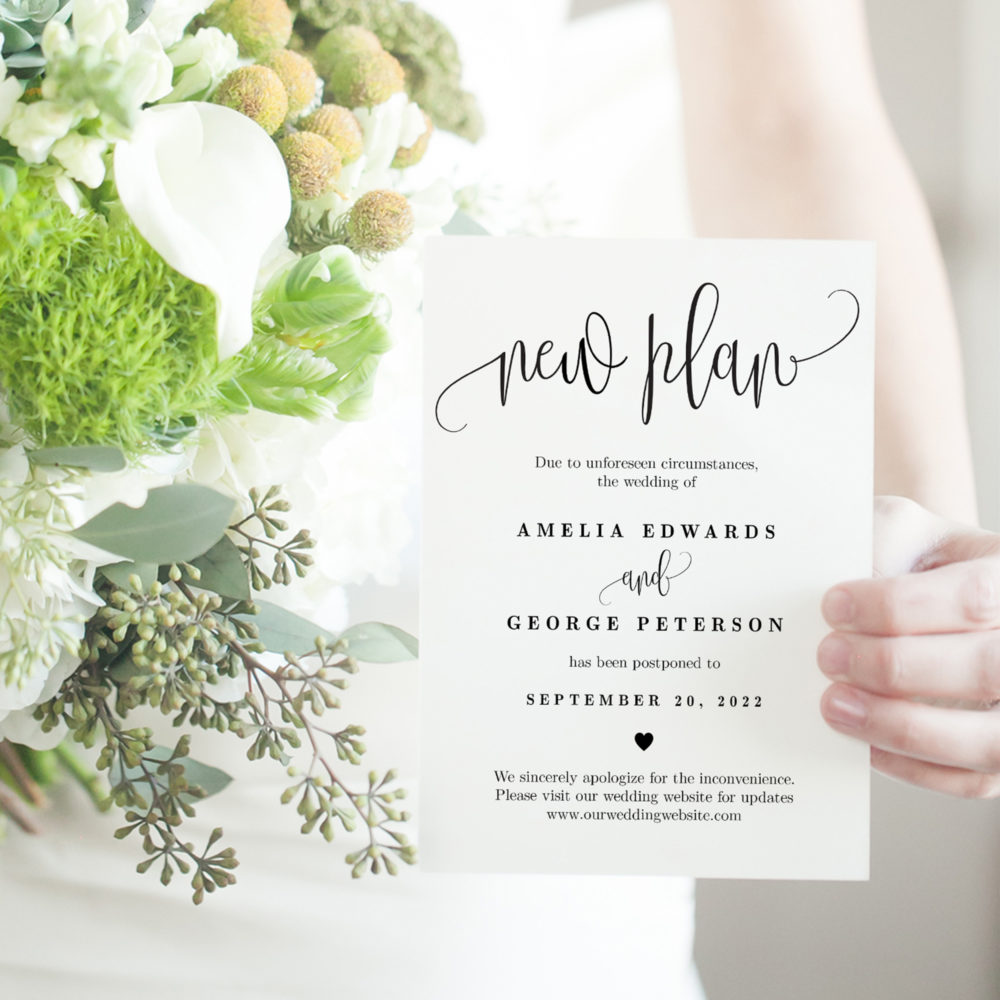 New Plan Lovely Calligraphy Wedding Update Card Template