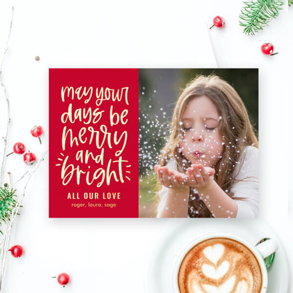 Bright Days Gold Foil Holiday Photo Card - Red