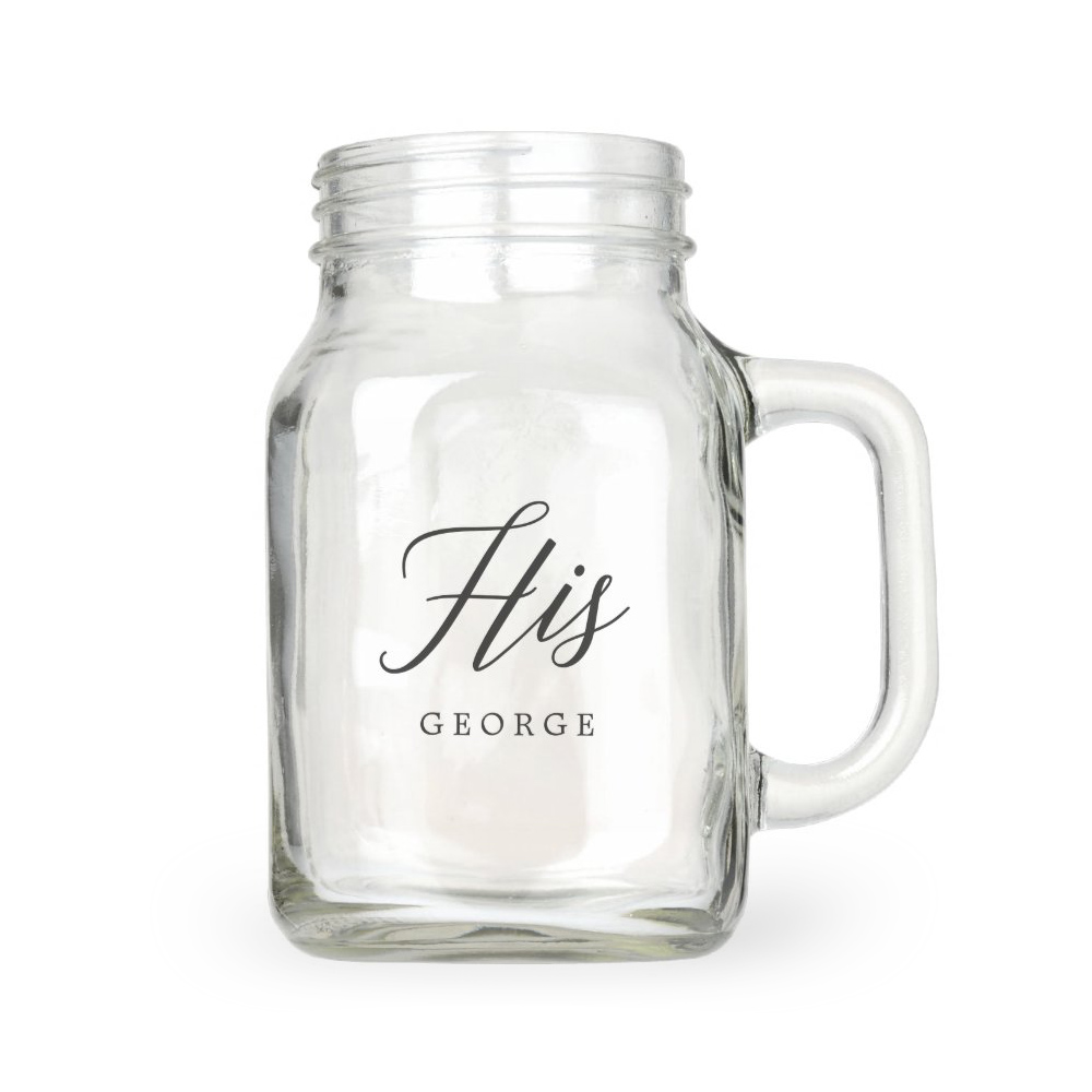 Modern Script His Personalized Couple Mason Jar