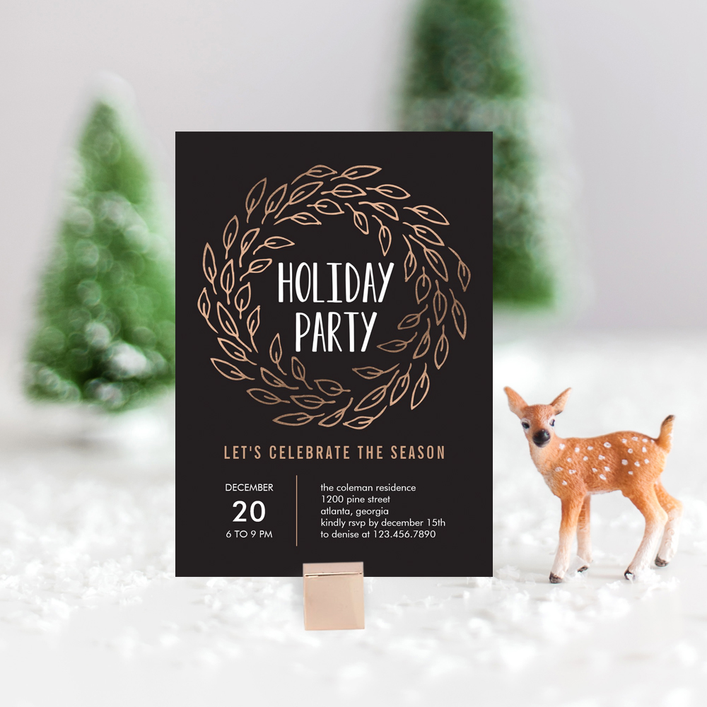 Wreath Editable Color Holiday Party Invitation