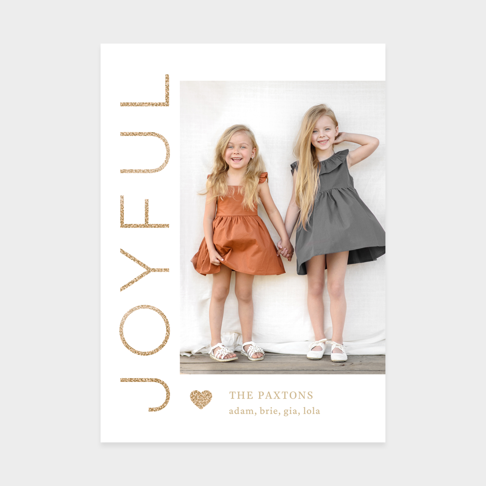 Joyful Heart Faux Gold Glitter Photo Holiday Cards