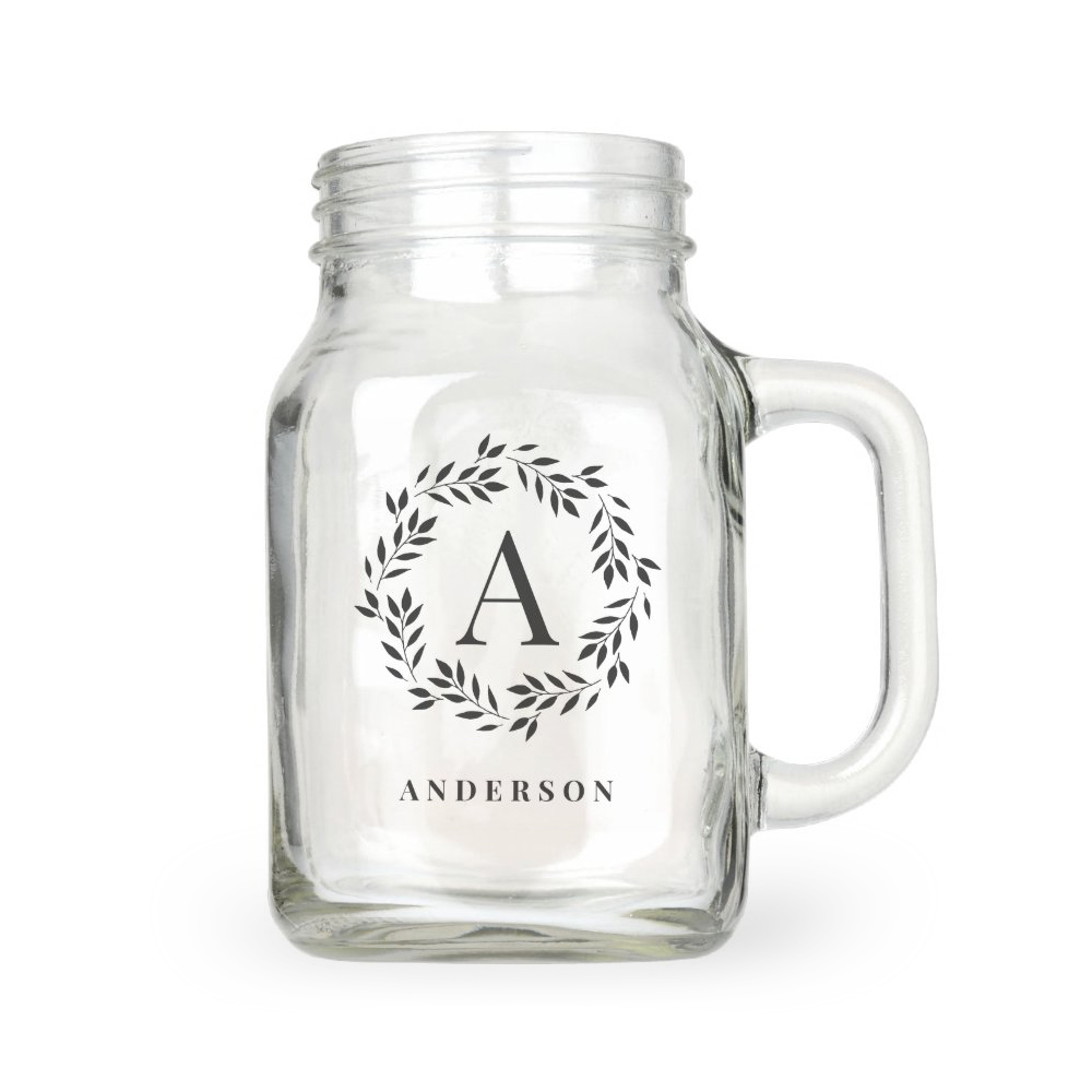 Monogram Wreath Personalized Mason Jar