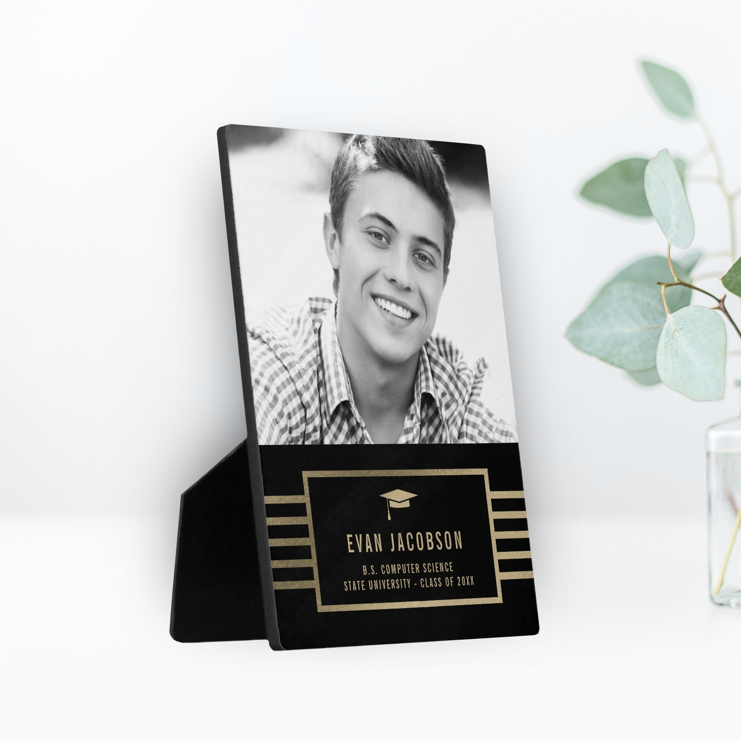 Gold Cap Graduation Desktop Plaque