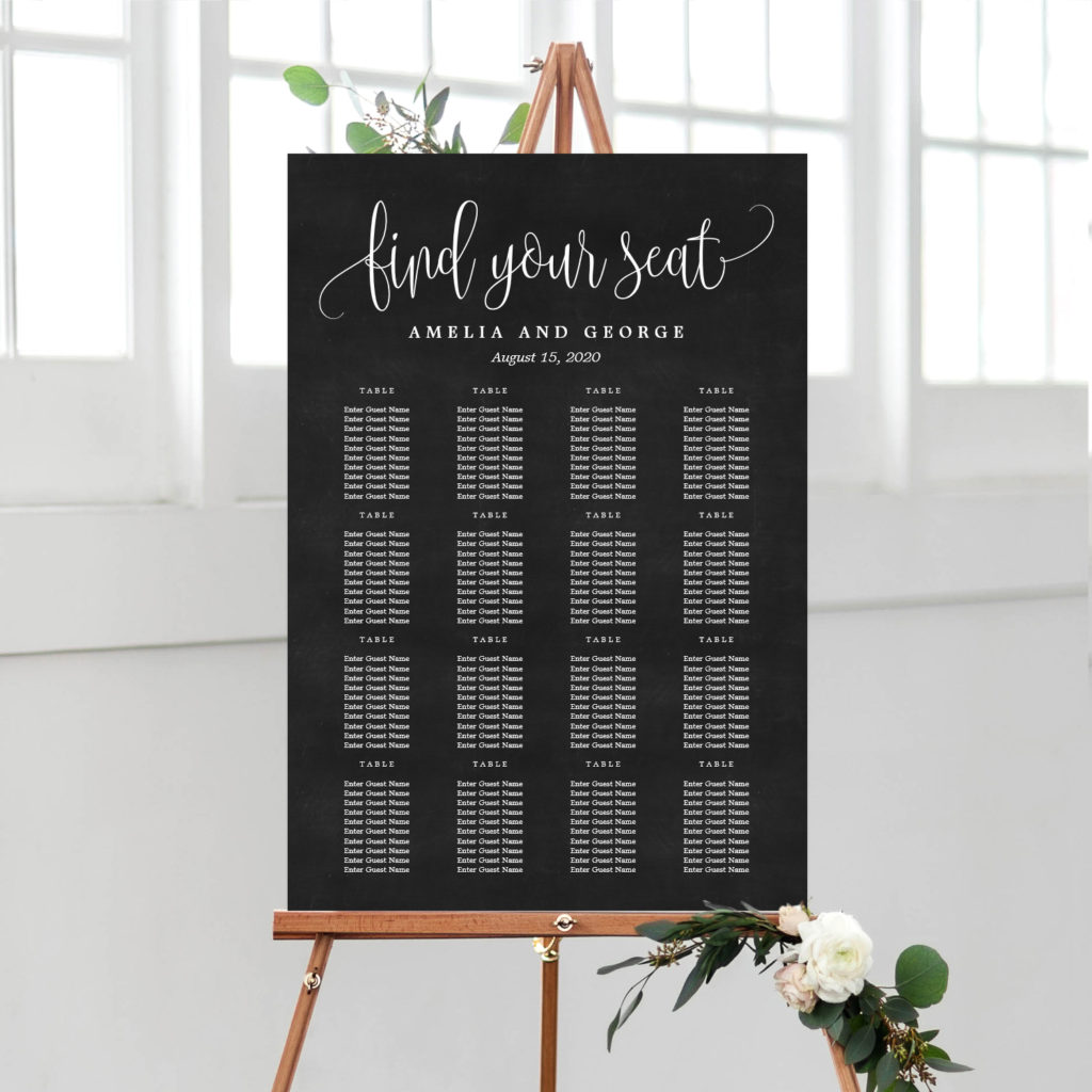 Lovely Calligraphy Editable Color Large Seating Chart Canvas - Berry