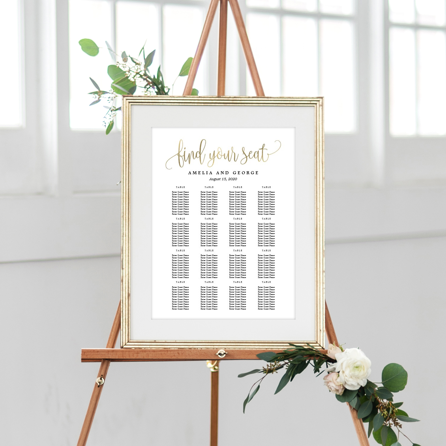 Lovely Calligraphy Faux Gold Large Seating Chart Poster