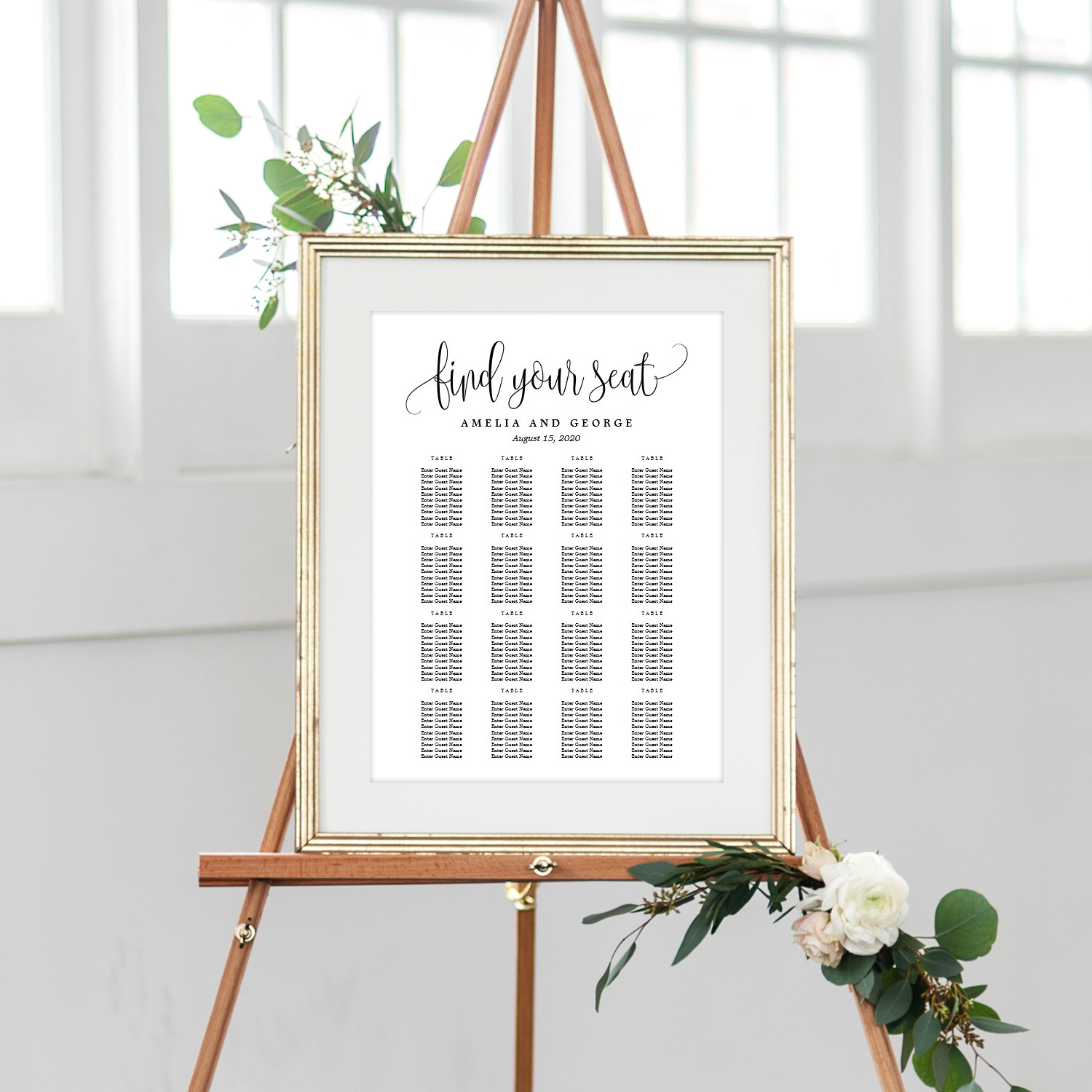 Lovely Calligraphy Editable Color Large Seating Chart Poster
