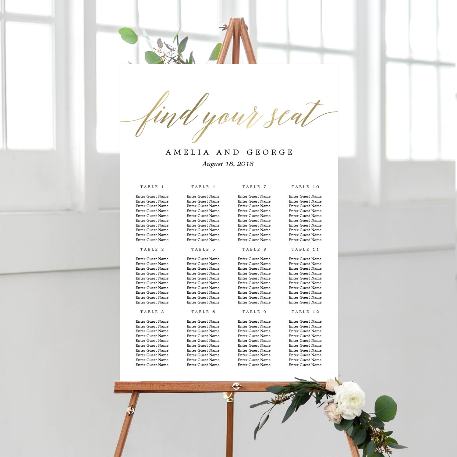 Modern Script Faux Gold Large Seating Chart Canvas - Berry Berry Sweet