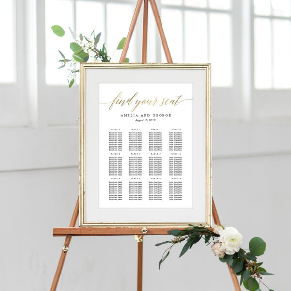 Modern Script Faux Gold Seating Chart Poster - Berry Berry Sweet