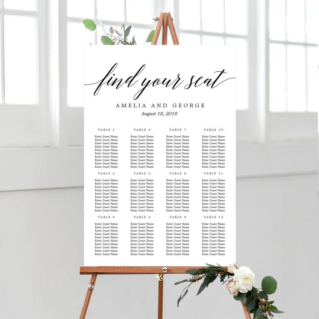 Lovely Calligraphy Editable Color Seating Chart Cards - Berry Berry Sweet