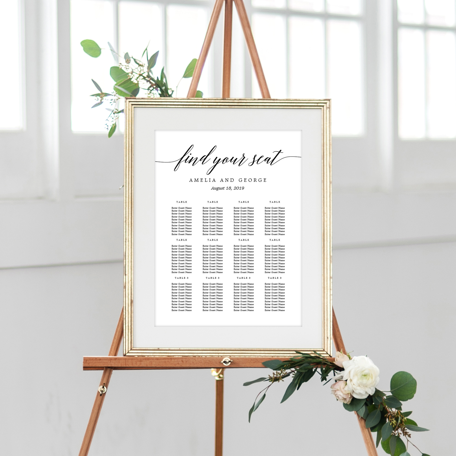 Modern Script Editable Color Seating Chart Poster