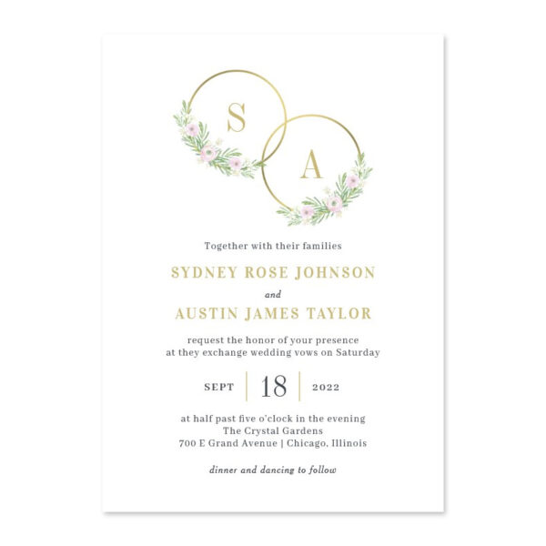 Floral Monogram Wedding Invitation, Photo Card