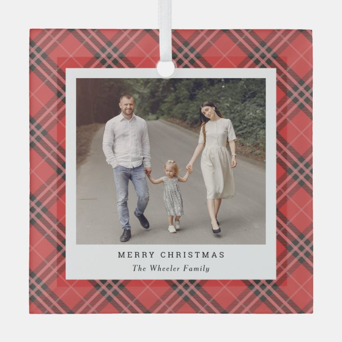 Classic Plaid Editable Color Photo Ornament