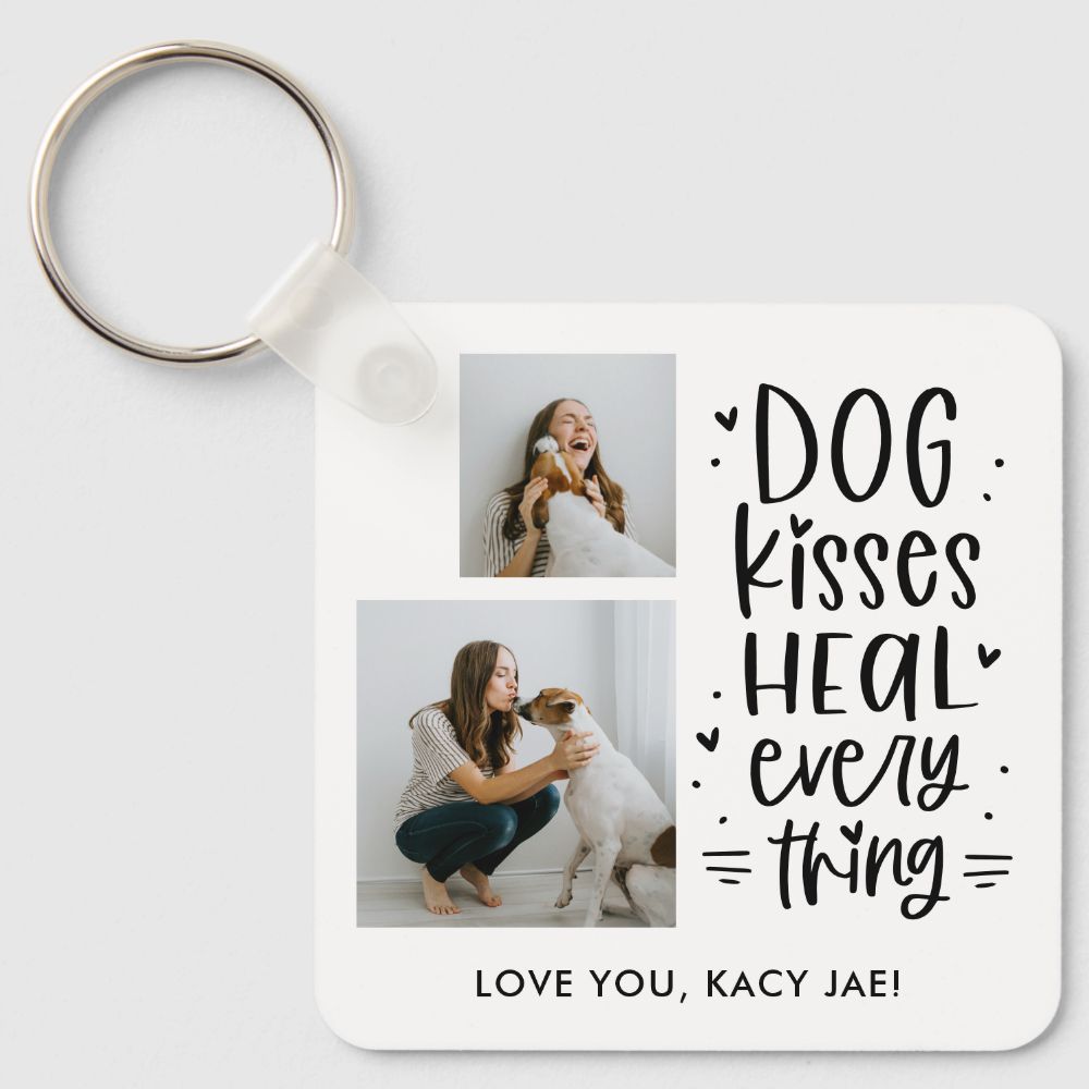 Dog Kisses Editable Color Personalized Keychain