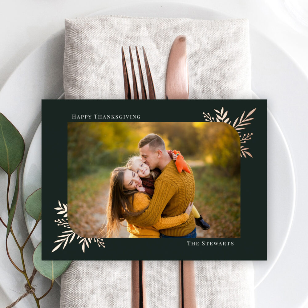 Botanical Frame Foil Thanksgiving Photo Cards