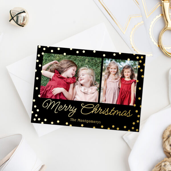 Bubbly Cheer Gold Foil Holiday Photo Card - Black