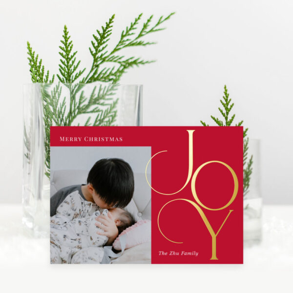 Divine Joy Foil Holiday Photo Card - Red
