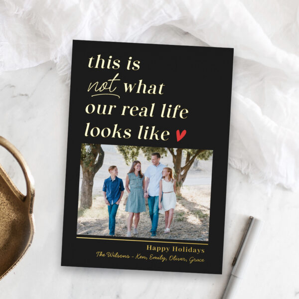 Get Real Foil Holiday Photo Card - Black