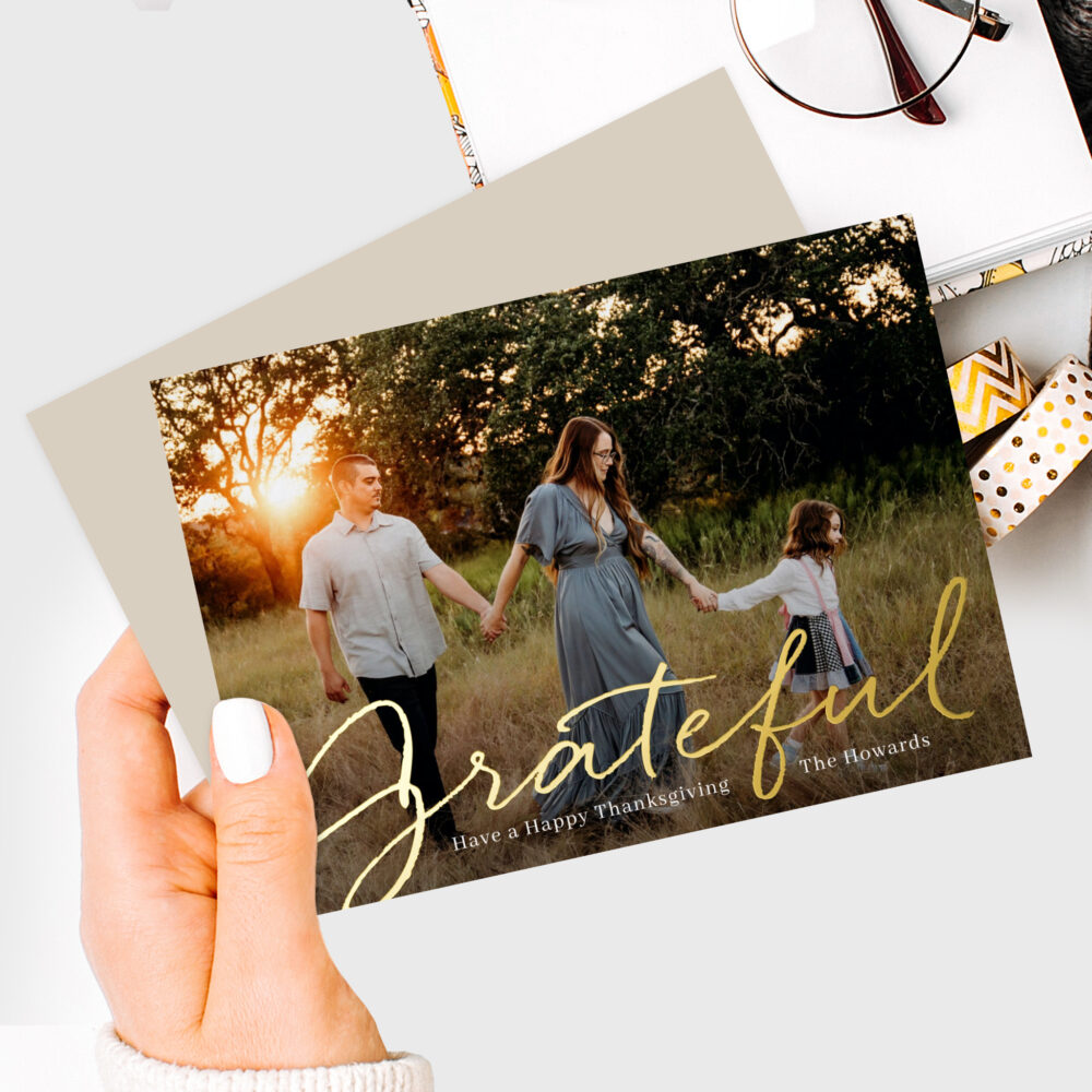 Grateful Script Foil Thanksgiving Photo Cards