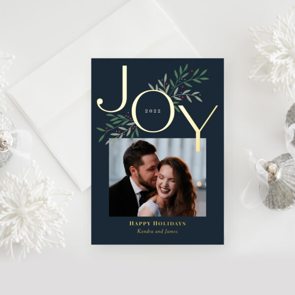Luscious Joy Foil Holiday Photo Card - Navy