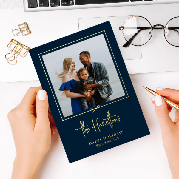 Modern Gift Foil Holiday Photo Card - Navy