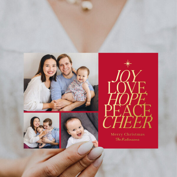 Words Tree Foil Holiday Photo Card - Red