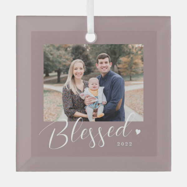 Blessed Heart Editable Color Personalized Photo Christmas Ornament