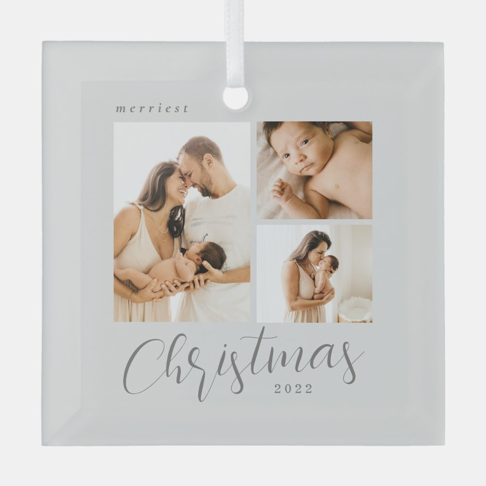 Collage 3 Photos Editable Color Personalized Photo Christmas Ornament