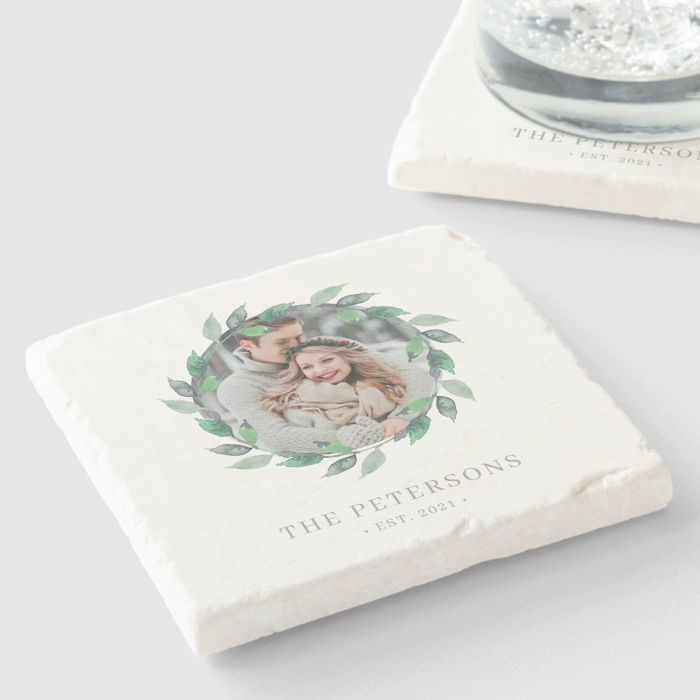 Delicate Wreath Photo Stone Coaster Personalized Coasters