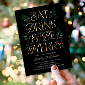 Eat Drink Be Merry Foil Christmas Party Holiday Party Invitation