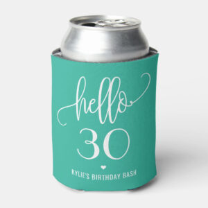 Hello Birthday Blue Personalized Can Cooler