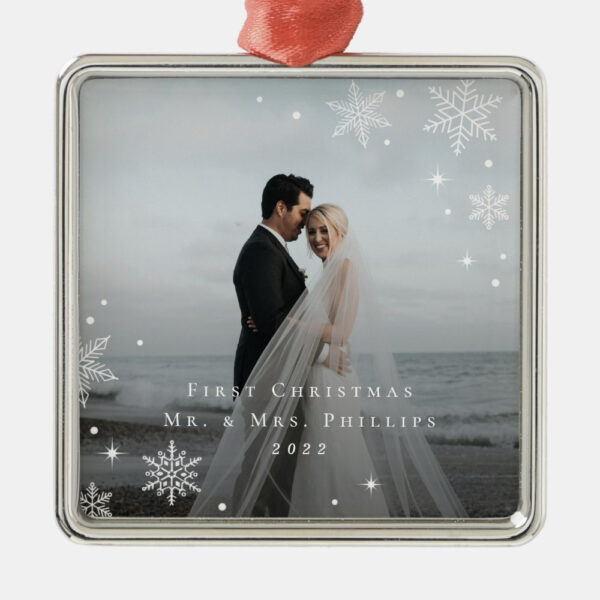 Lovely Frost First Married Christmas Personalized Photo Ornament