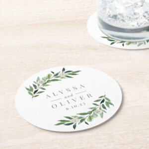 Romantic Greenery Wedding Paper Coasters Personalized Coasters