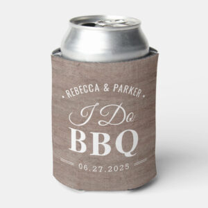 Rustic I Do BBQ Personalized Can Cooler
