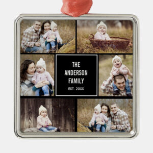 Square Collage Editable Color Personalized Photo Christmas Ornament