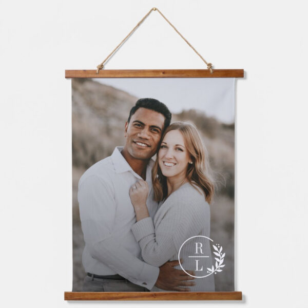 Trendy Wreath Wedding Couple Wall Tapestry Personalized Photo Gift