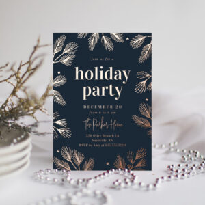 Winter Pines Foil Christmas Party Holiday Party Invitation