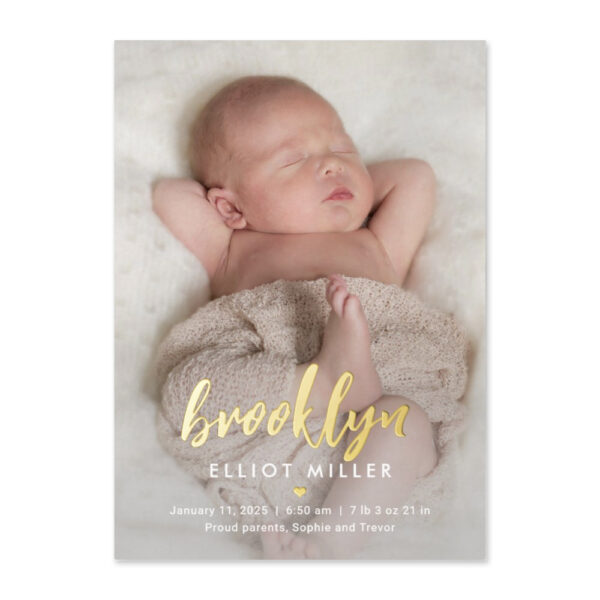 Brushed Name Foil Birth Announcement