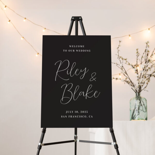 Couple Names Wedding Welcome Sign Black