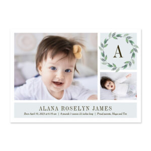 Delicate Wreath Blue Editable Color Birth Announcement